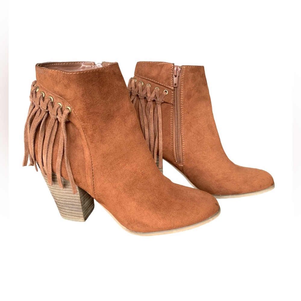 Carlos By Carlos Santana Twilight Suede Fringe Heeled Boots Brown 9M